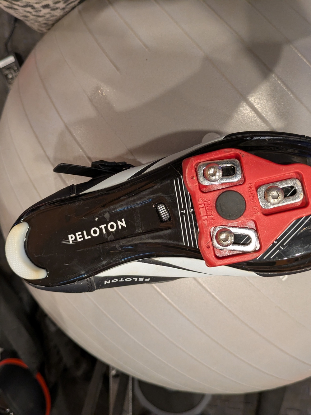 Peloton Black and White Cycling Shoe with Red Cleat